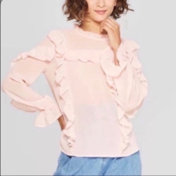 Who What Wear Tops - NWT Who What Wear Blush Ruffle Blouse
